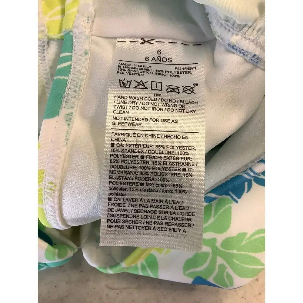 Janie and Jack Girl's 6 Bright Green Floral Ruffle Rashguard Swimsuit Set K17-2